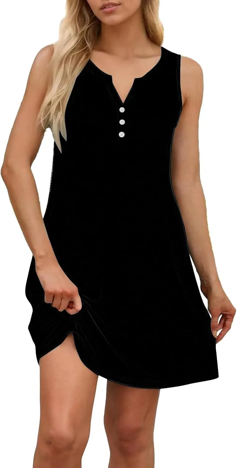 Dresses for Women Casual Summer Sleeveless Sundresses Boho Beach Dress Loose V Neck Swimsuit Coverup with Pockets