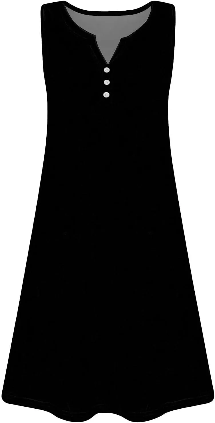 Dresses for Women Casual Summer Sleeveless Sundresses Boho Beach Dress Loose V Neck Swimsuit Coverup with Pockets