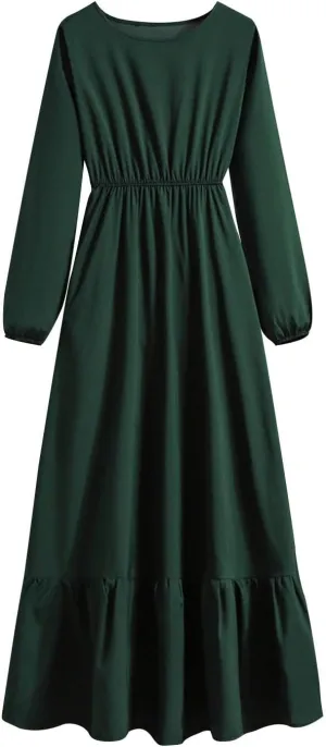 Dresses for Women Fall Casual 2024 Big Hem Elastic Waist Flowy Dress Long Sleeve Comfy Outdoor Vacation Maxi Dresses