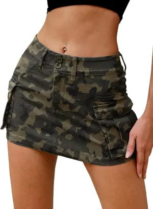 ELLEVEN High Stretchy Denim Cargo Skort for Women, High Waist, Casual Mini Y2K Jean Skirt Shorts with Pockets