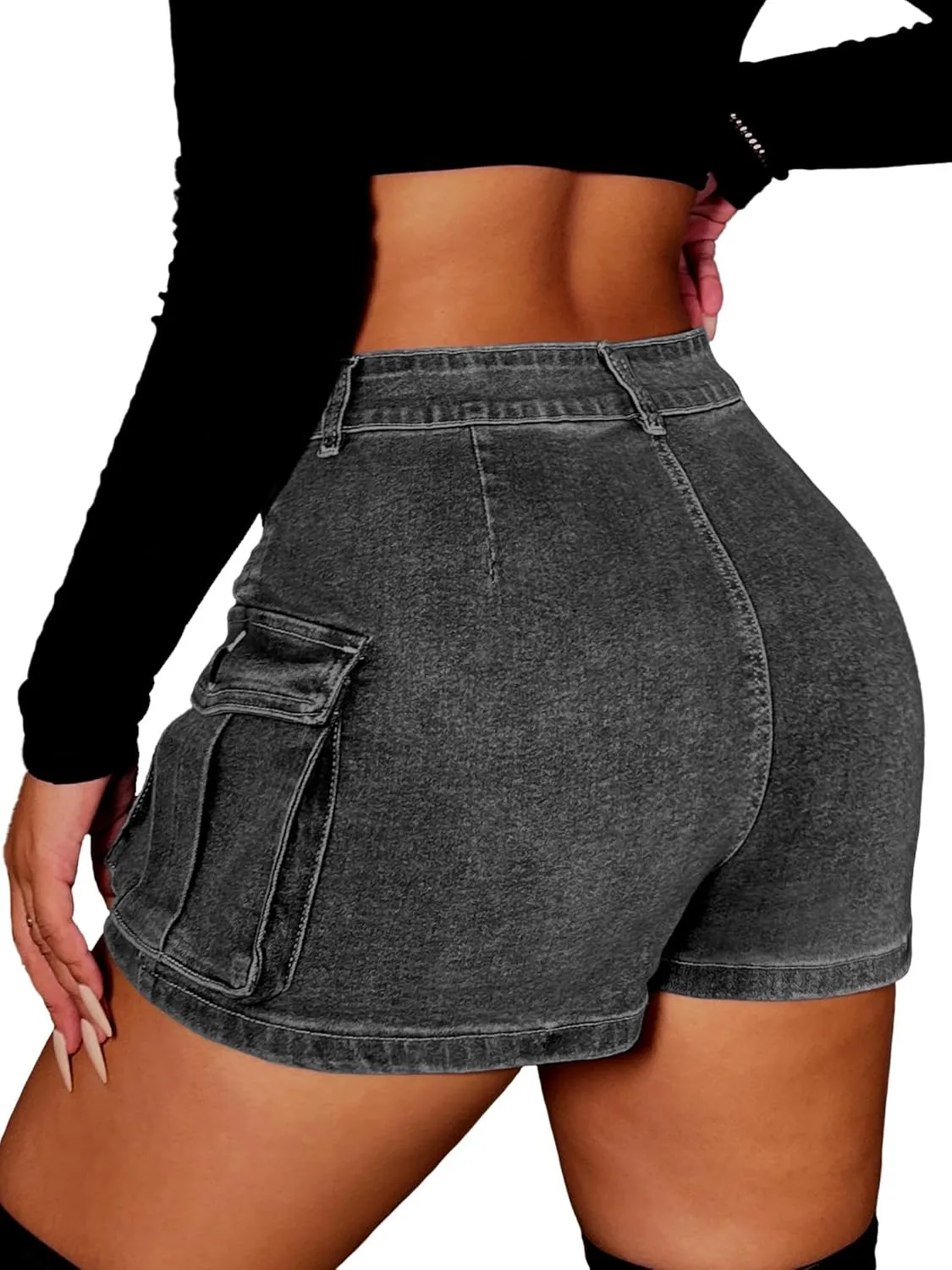 ELLEVEN High Stretchy Denim Cargo Skort for Women, High Waist, Casual Mini Y2K Jean Skirt Shorts with Pockets