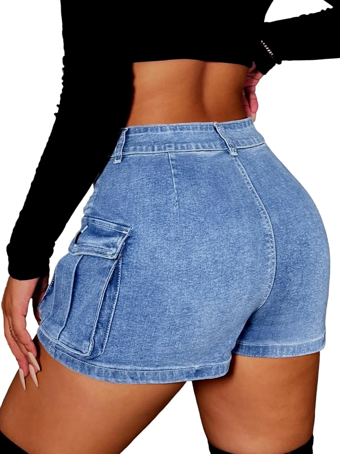 ELLEVEN High Stretchy Denim Cargo Skort for Women, High Waist, Casual Mini Y2K Jean Skirt Shorts with Pockets