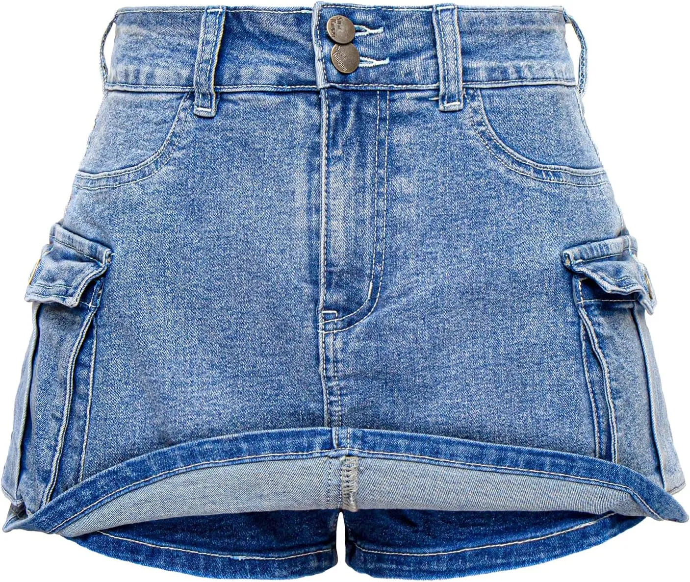 ELLEVEN High Stretchy Denim Cargo Skort for Women, High Waist, Casual Mini Y2K Jean Skirt Shorts with Pockets