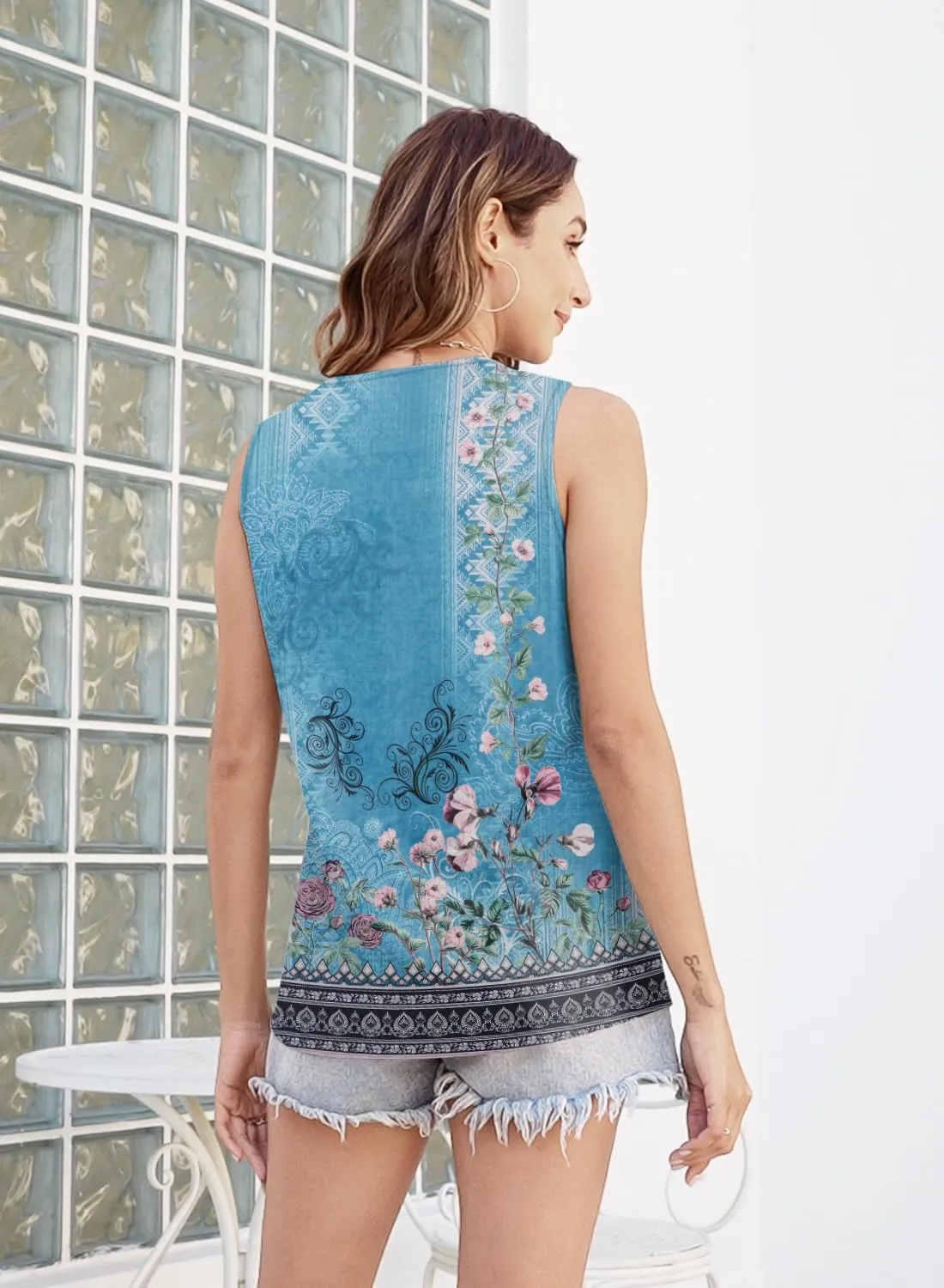 ETCYY Tank Tops for Women 2025 Summer Pleated Tunic Loose Fit Sleeveless Shirts Dressy Casual V Neck Button Down Blouses