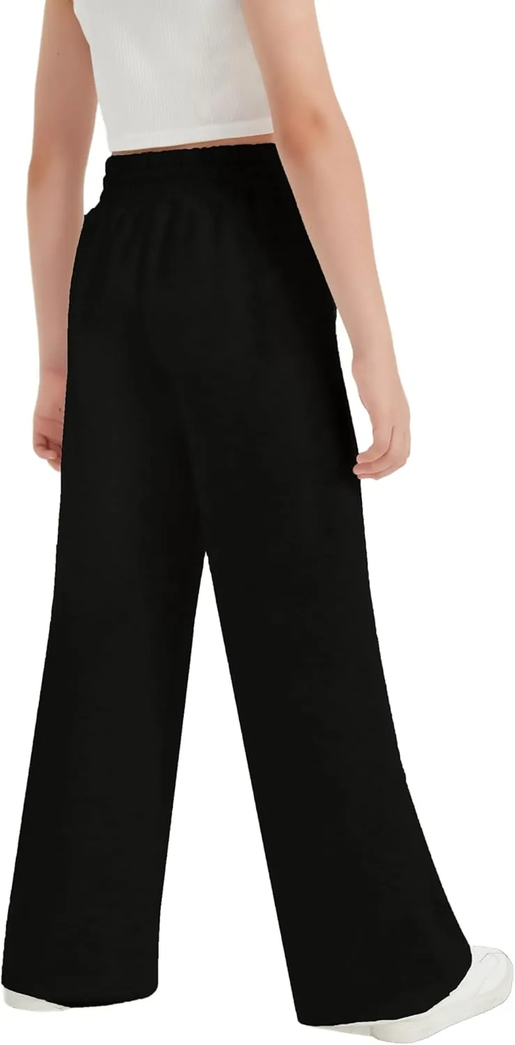 EXARUS Girls Sweatpants Front Seam Drawstring High Waist Wide Leg Sweat Pants Baggy Causal Kids High Waisted 6-14Y
