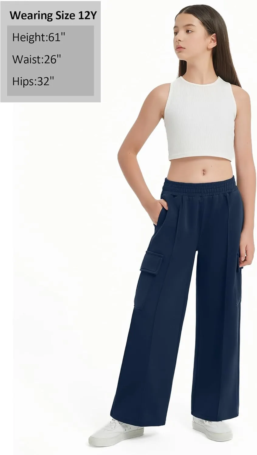 EXARUS Girls Sweatpants Wide Leg Baggy Teen Sweat Pants Cargo/Side Striped/Crossover V Waist Casual with Pockets 6-14Y