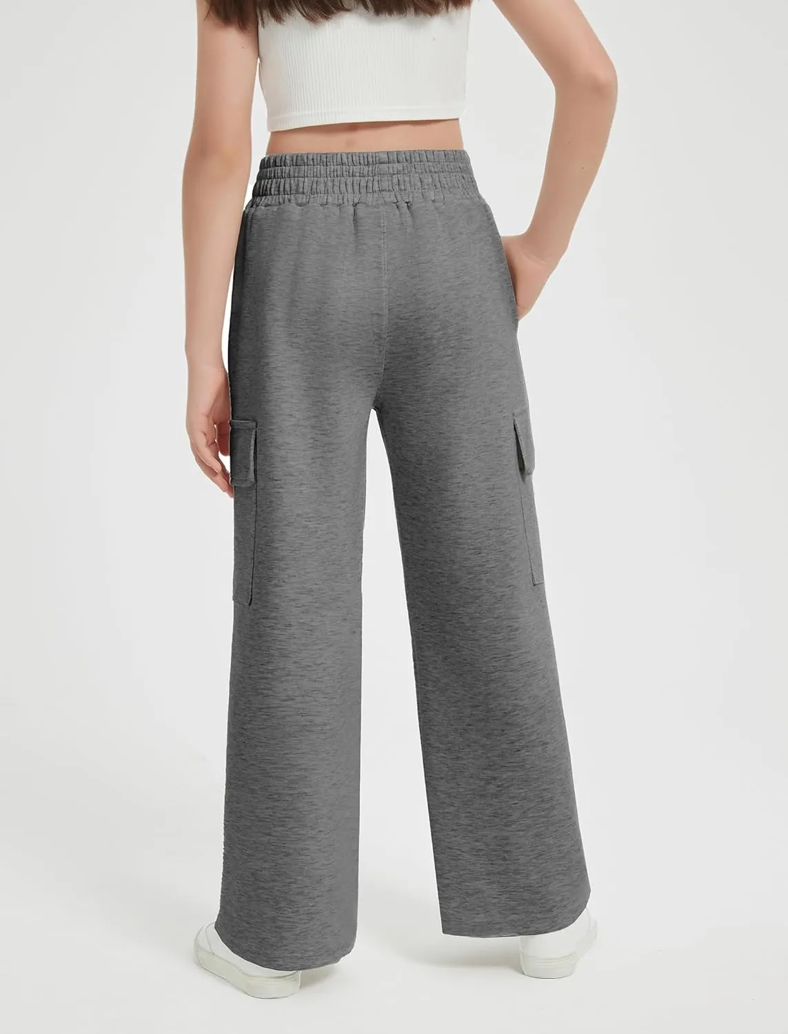 EXARUS Girls Sweatpants Wide Leg Baggy Teen Sweat Pants Cargo/Side Striped/Crossover V Waist Casual with Pockets 6-14Y