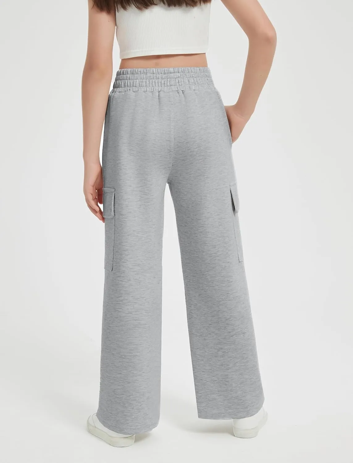 EXARUS Girls Sweatpants Wide Leg Baggy Teen Sweat Pants Cargo/Side Striped/Crossover V Waist Casual with Pockets 6-14Y