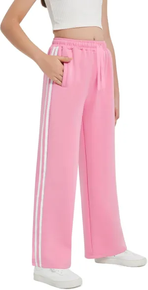 EXARUS Girls Sweatpants Wide Leg Baggy Teen Sweat Pants Cargo/Side Striped/Crossover V Waist Casual with Pockets 6-14Y