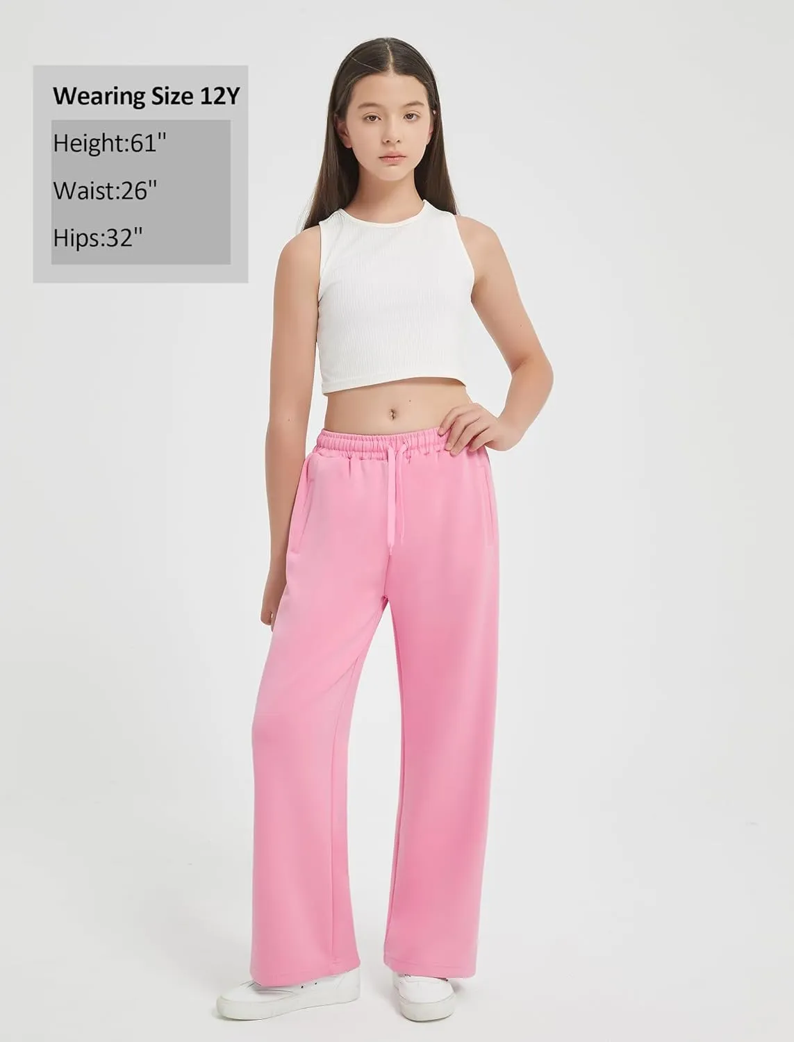 EXARUS Girls Sweatpants Wide Leg Baggy Teen Sweat Pants Cargo/Side Striped/Crossover V Waist Casual with Pockets 6-14Y