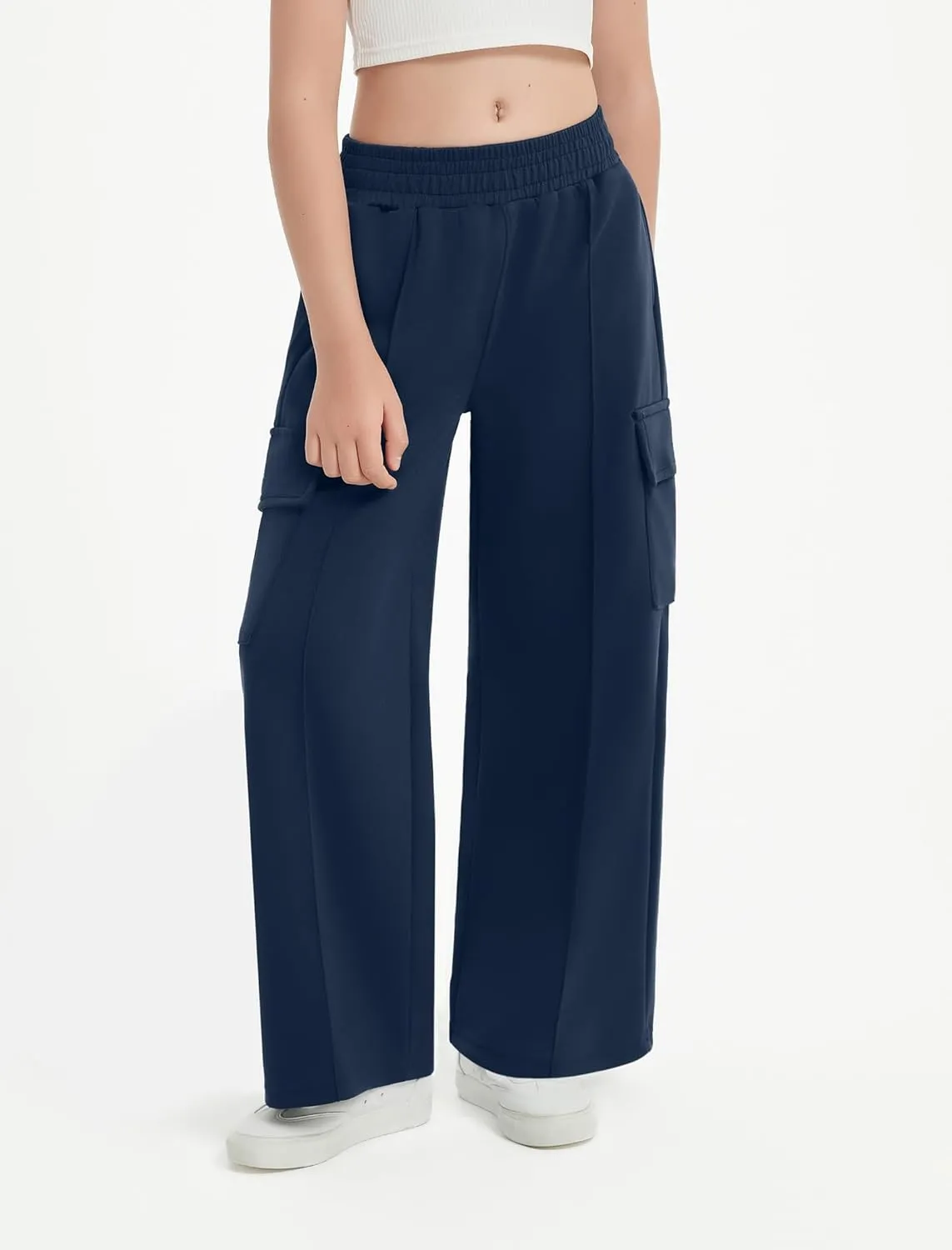 EXARUS Girls Sweatpants Wide Leg Baggy Teen Sweat Pants Cargo/Side Striped/Crossover V Waist Casual with Pockets 6-14Y