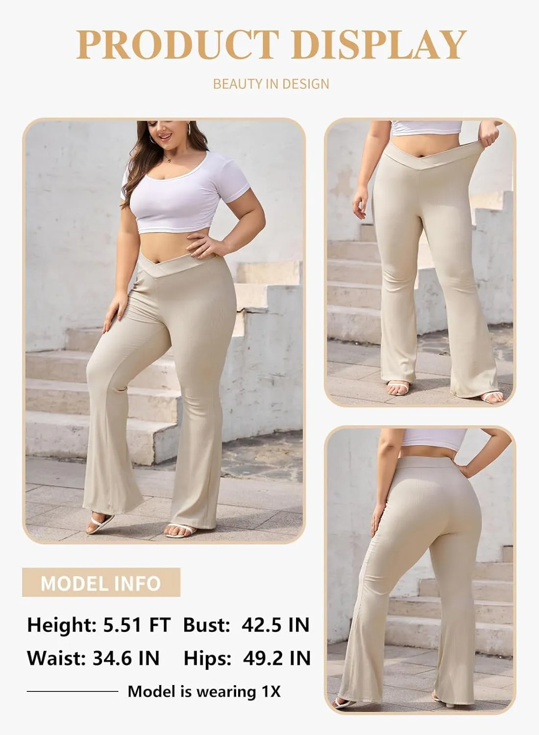 Eytino Plus Size Leggings for Women Elastic High Waisted Crossover Flare Pants Lounge Trousers(1X-5X)