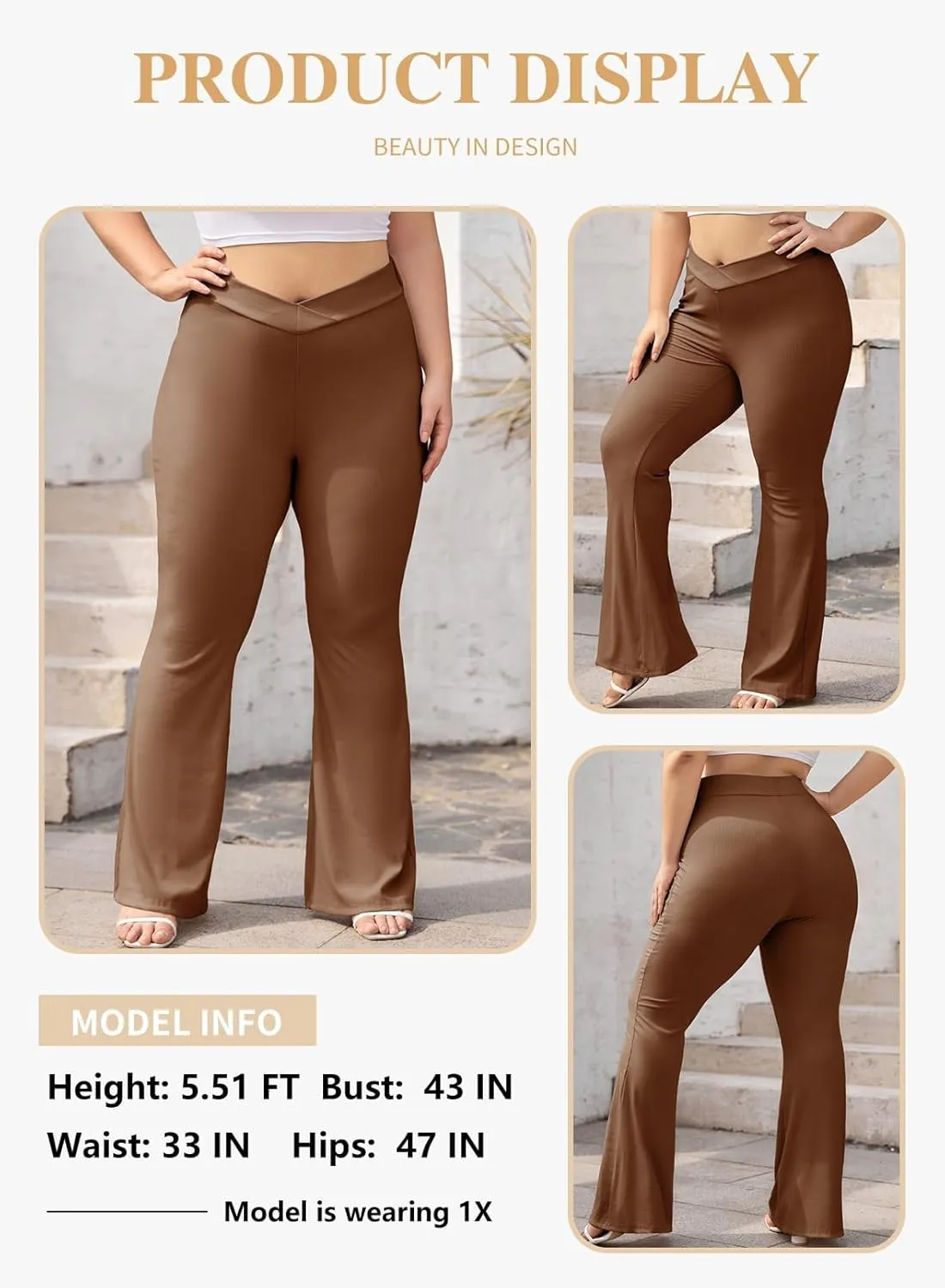 Eytino Plus Size Leggings for Women Elastic High Waisted Crossover Flare Pants Lounge Trousers(1X-5X)