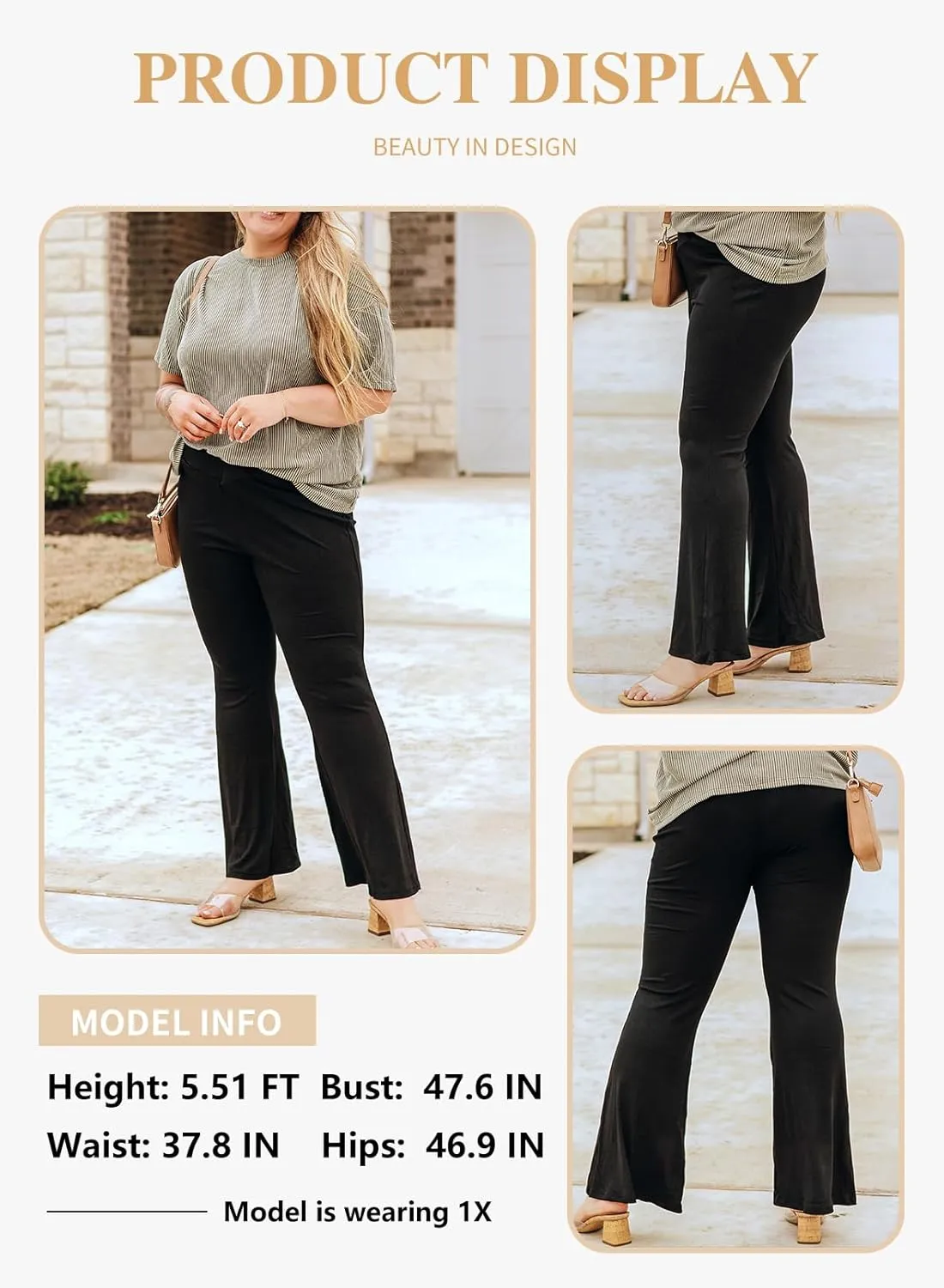 Eytino Plus Size Leggings for Women Elastic High Waisted Crossover Flare Pants Lounge Trousers(1X-5X)