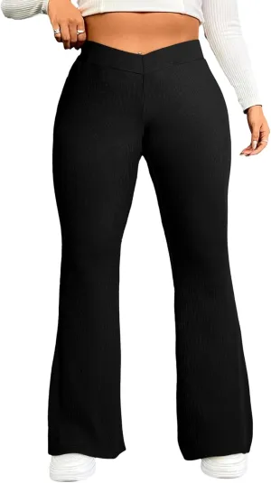 Eytino Plus Size Leggings for Women Elastic High Waisted Crossover Flare Pants Lounge Trousers(1X-5X)