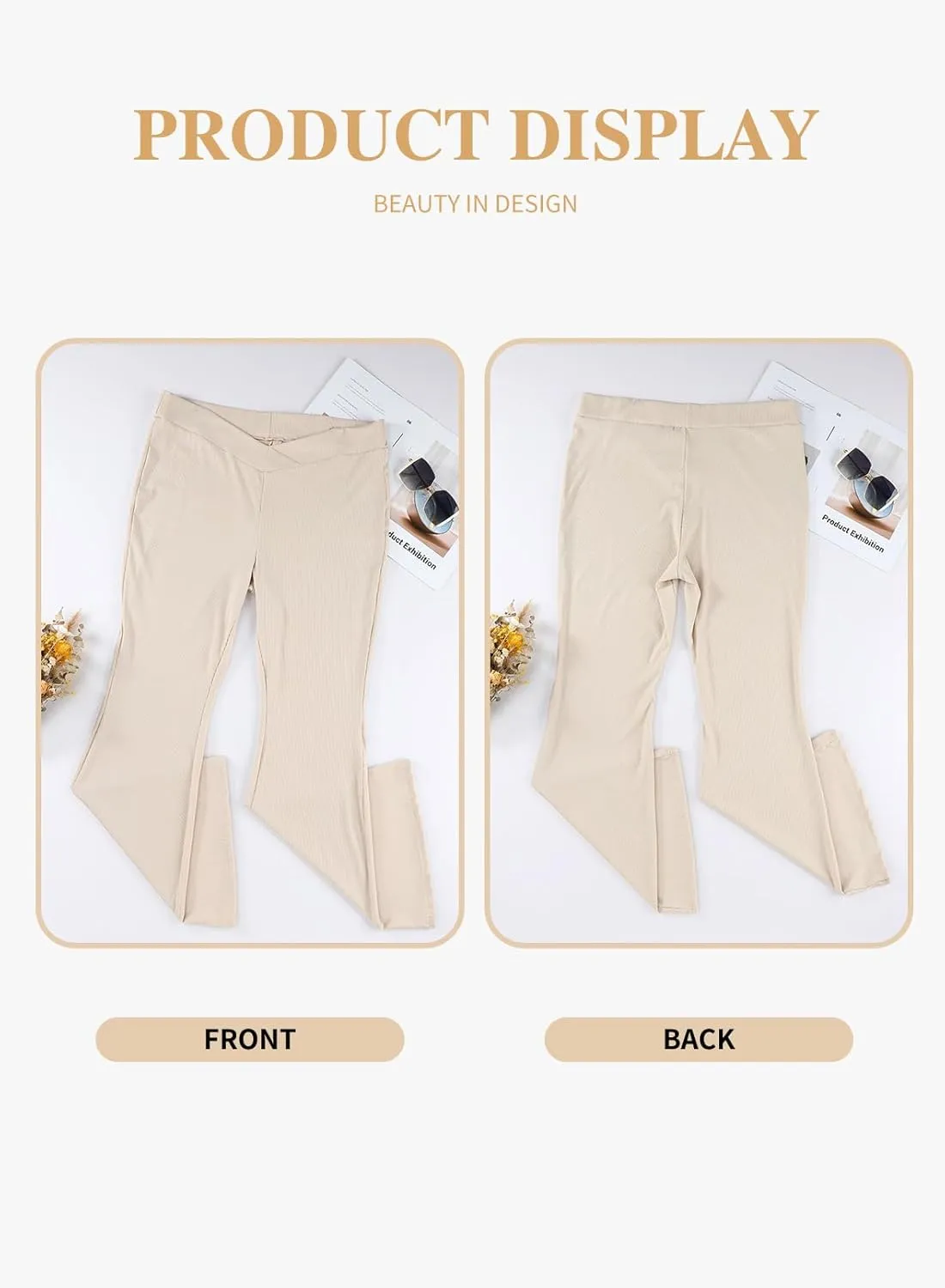 Eytino Plus Size Leggings for Women Elastic High Waisted Crossover Flare Pants Lounge Trousers(1X-5X)