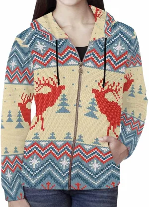 Fall Clothing Merry Christmas Pattern Womens Zip Up Hoodies Fleece Jackets Oversized Sweatshirts
