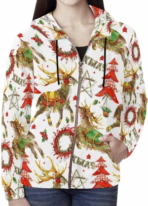 Fall Clothing Merry Christmas Pattern Womens Zip Up Hoodies Fleece Jackets Oversized Sweatshirts