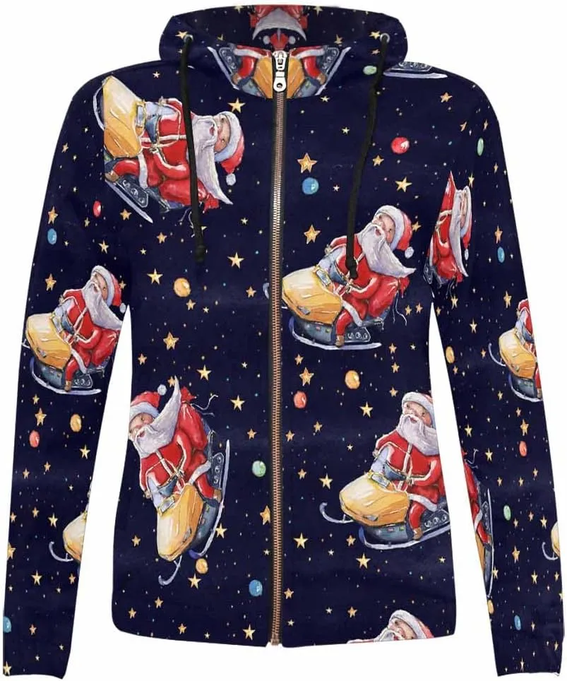 Fall Clothing Merry Christmas Pattern Womens Zip Up Hoodies Fleece Jackets Oversized Sweatshirts
