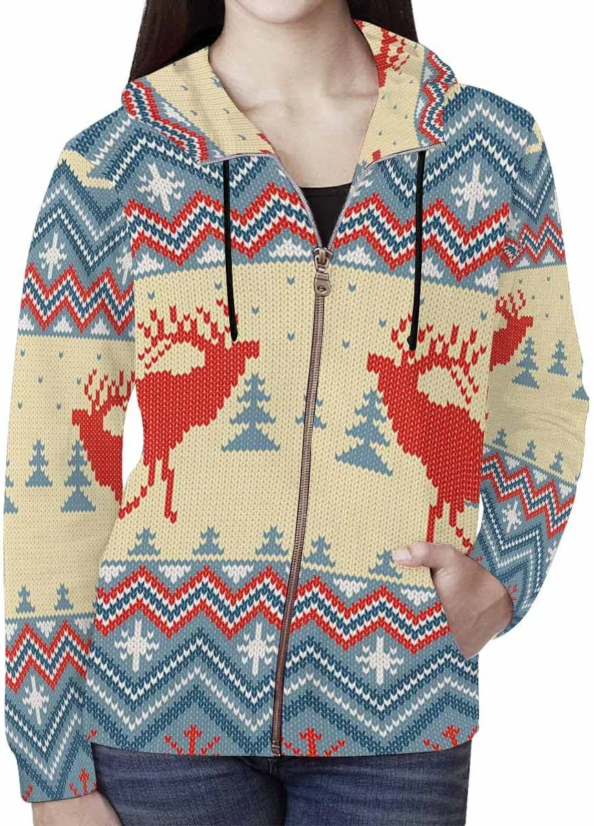 Fall Clothing Merry Christmas Pattern Womens Zip Up Hoodies Fleece Jackets Oversized Sweatshirts