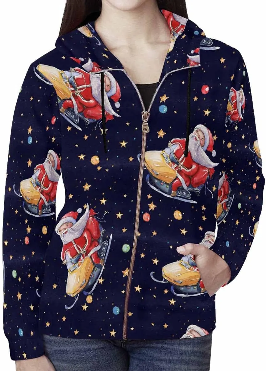Fall Clothing Merry Christmas Pattern Womens Zip Up Hoodies Fleece Jackets Oversized Sweatshirts