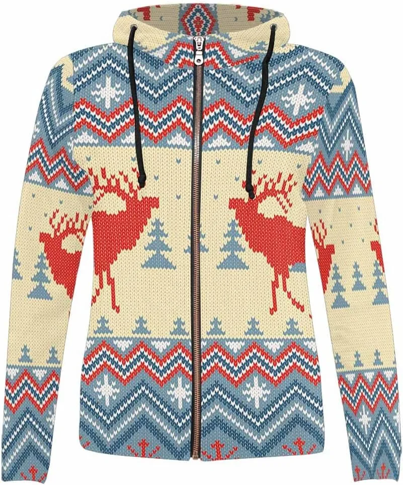Fall Clothing Merry Christmas Pattern Womens Zip Up Hoodies Fleece Jackets Oversized Sweatshirts