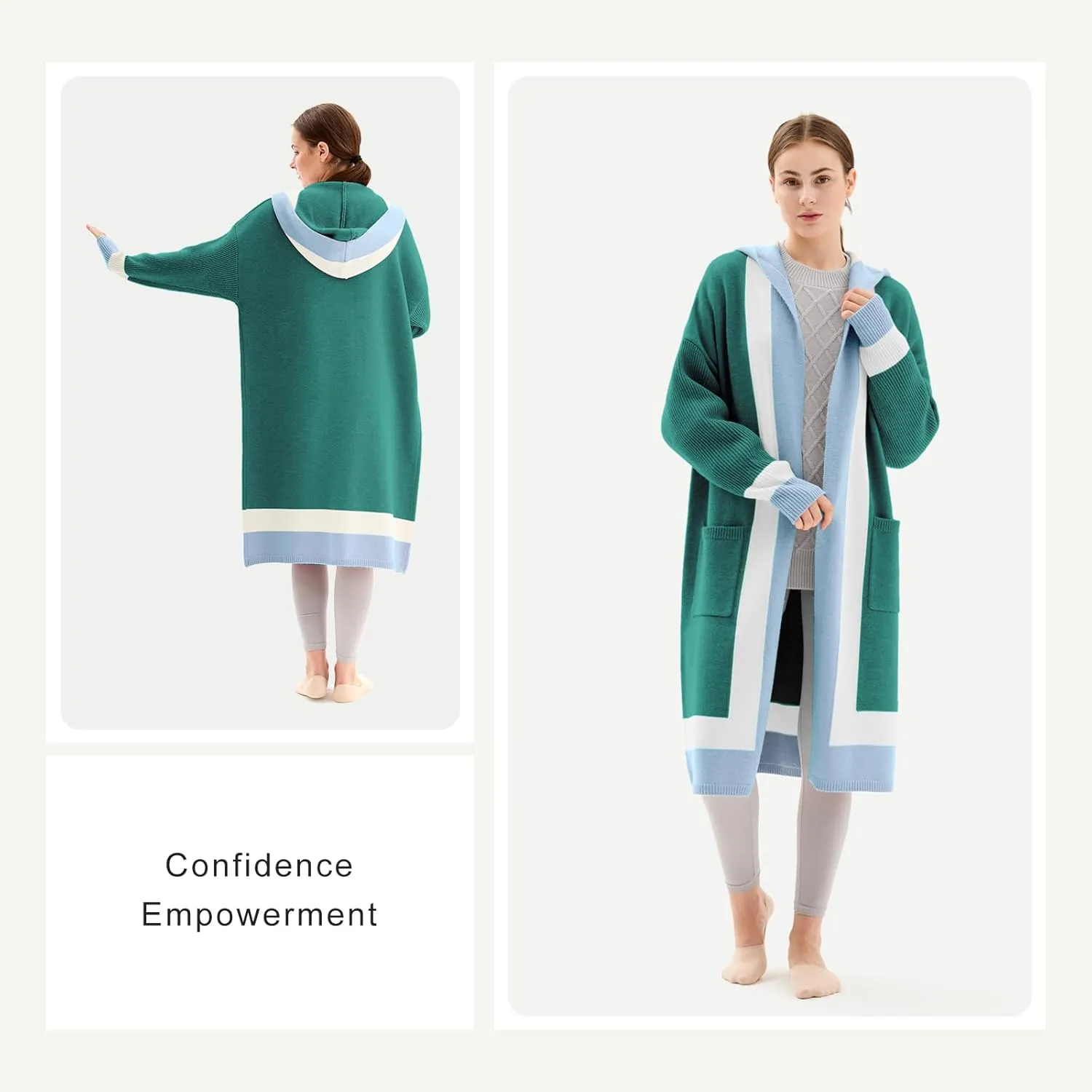Fashion Striped Long Sweater Cardigan for Women, Oversized Open Front Cardigan with Pockets
