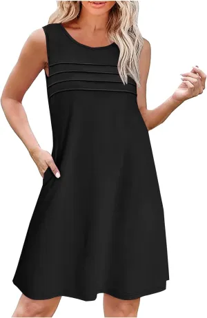 Finelylove Summer Dresses for Women 2025 Short Sleeve Spring Mini Dress Pleated A Line Beach Sundress Vacation Outfits