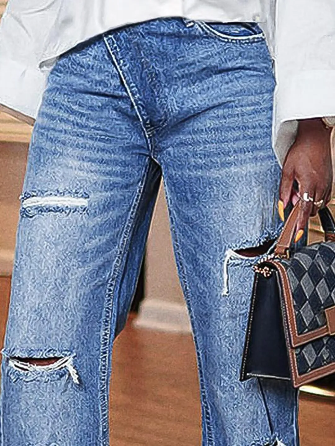 Flamingals Straight Leg High Rise Asymmetrical Waist Crossover Cut Out Baggy Barrel Jeans