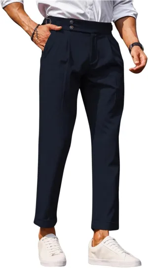 Floerns Men's Fold Pleated Tailored Pants Work Office Business Trousers Pants