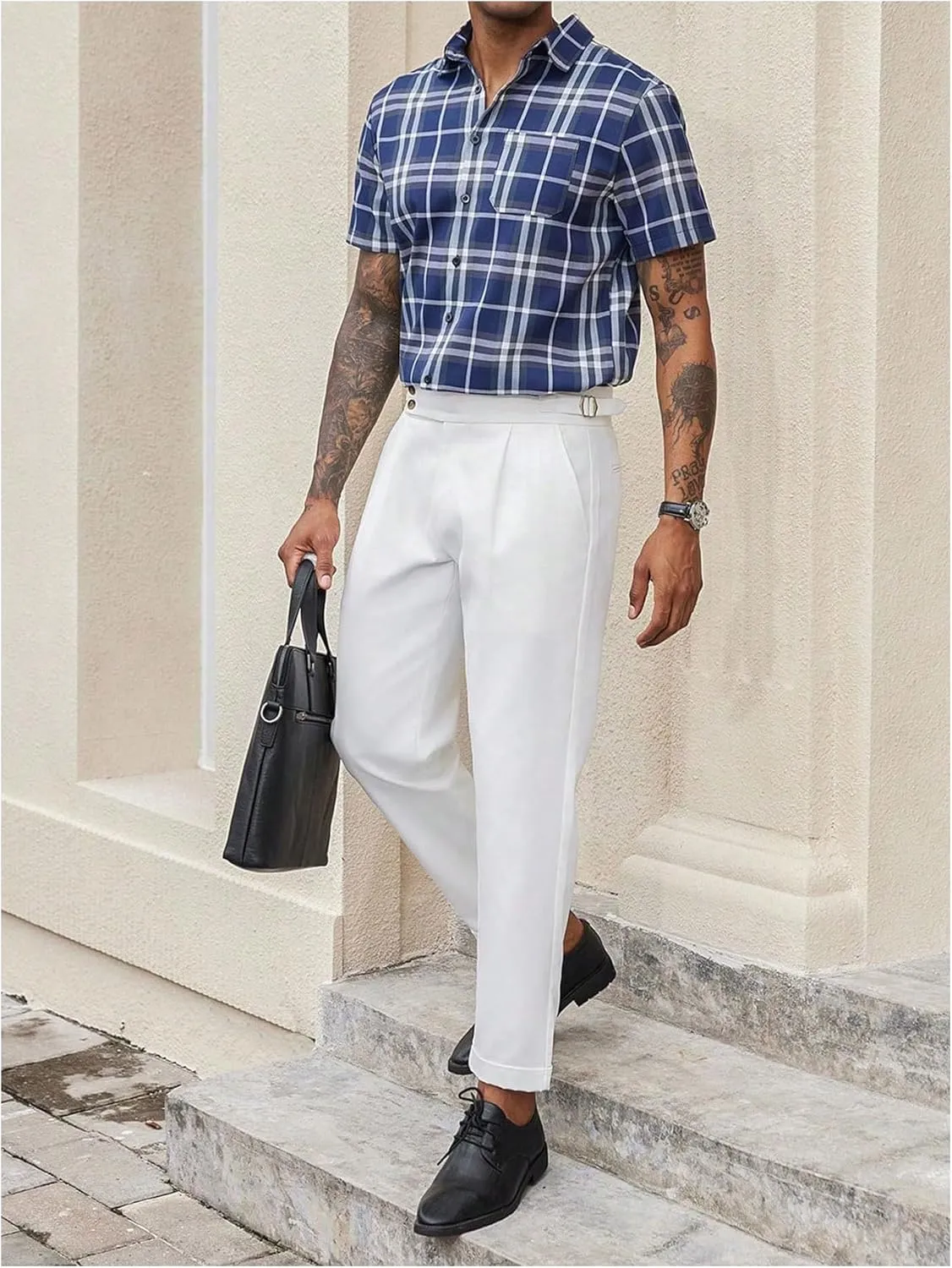 Floerns Men's Fold Pleated Tailored Pants Work Office Business Trousers Pants