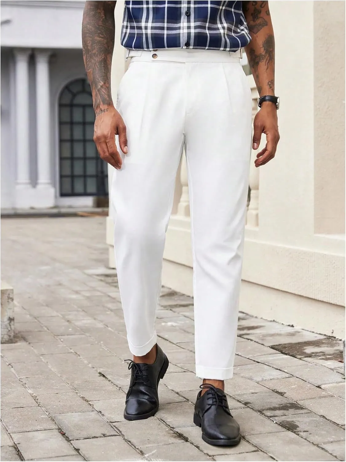 Floerns Men's Fold Pleated Tailored Pants Work Office Business Trousers Pants