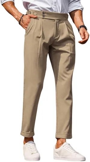 Floerns Men's Fold Pleated Tailored Pants Work Office Business Trousers Pants