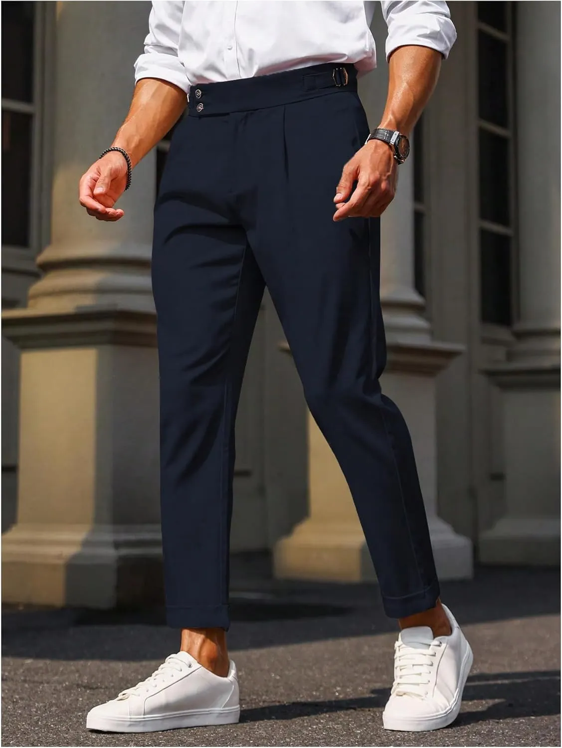Floerns Men's Fold Pleated Tailored Pants Work Office Business Trousers Pants
