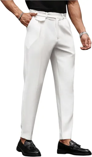 Floerns Men's Fold Pleated Tailored Pants Work Office Business Trousers Pants