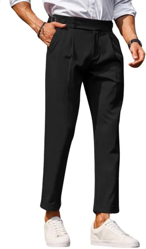 Floerns Men's Fold Pleated Tailored Pants Work Office Business Trousers Pants