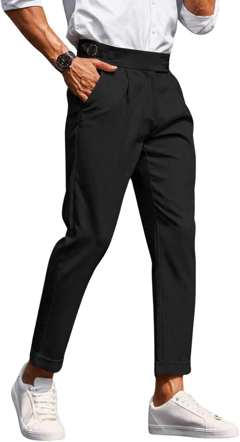 Floerns Men's Fold Pleated Tailored Pants Work Office Business Trousers Pants