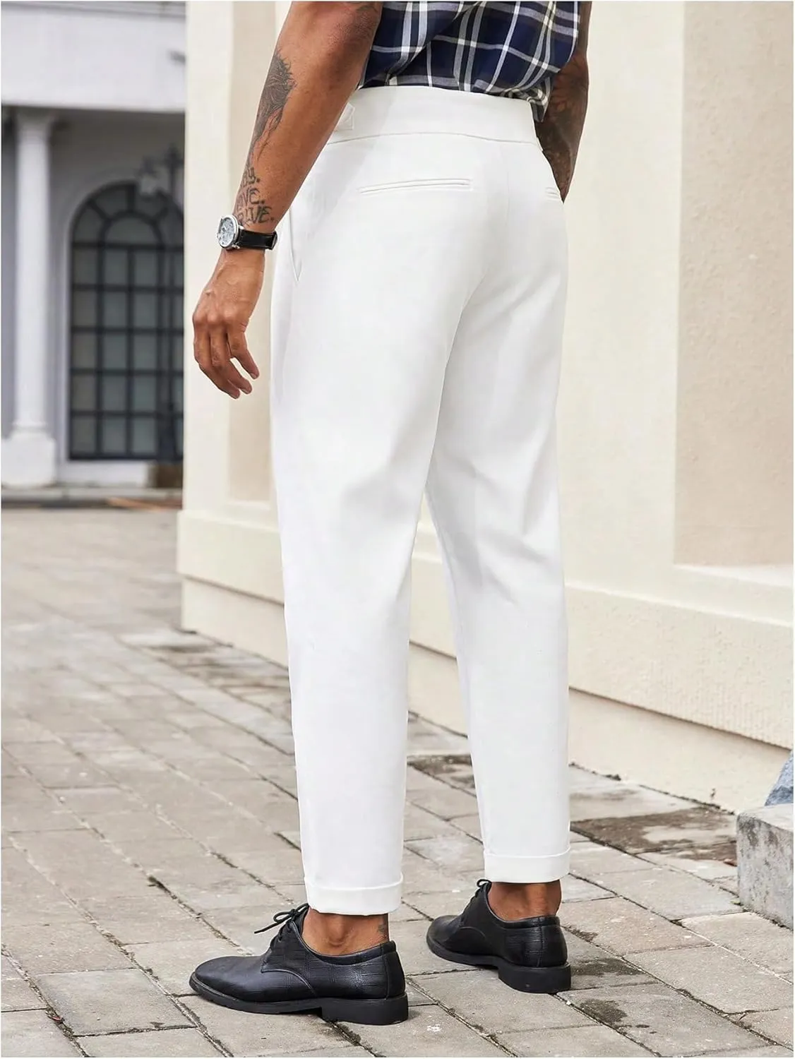 Floerns Men's Fold Pleated Tailored Pants Work Office Business Trousers Pants