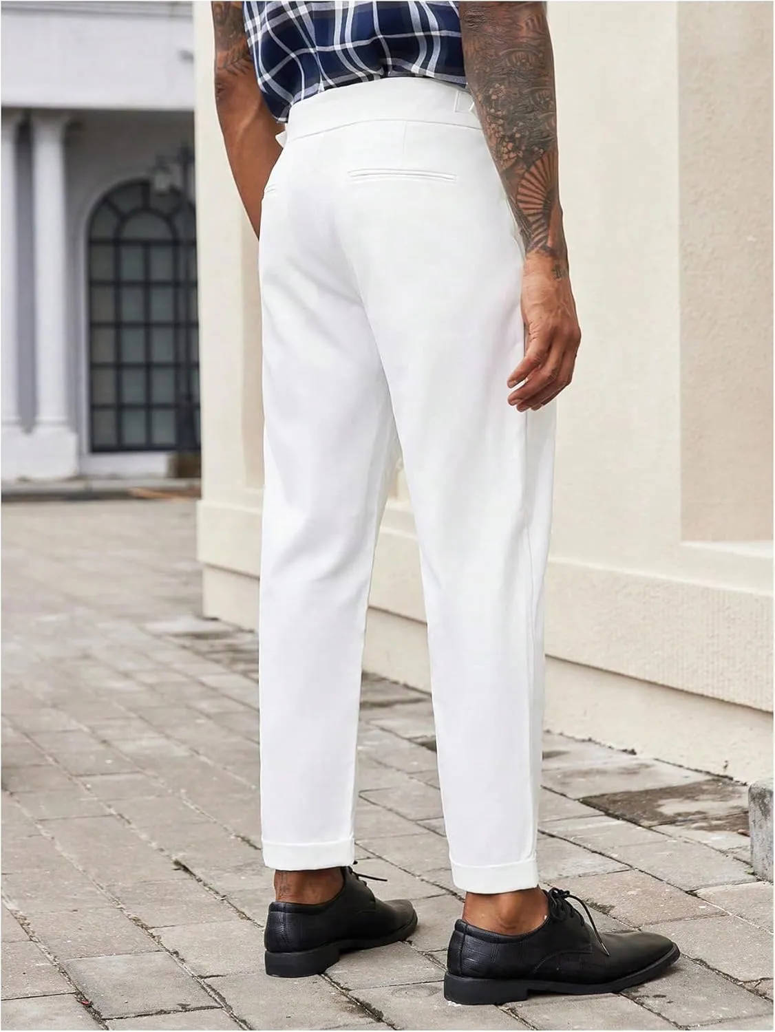Floerns Men's Fold Pleated Tailored Pants Work Office Business Trousers Pants