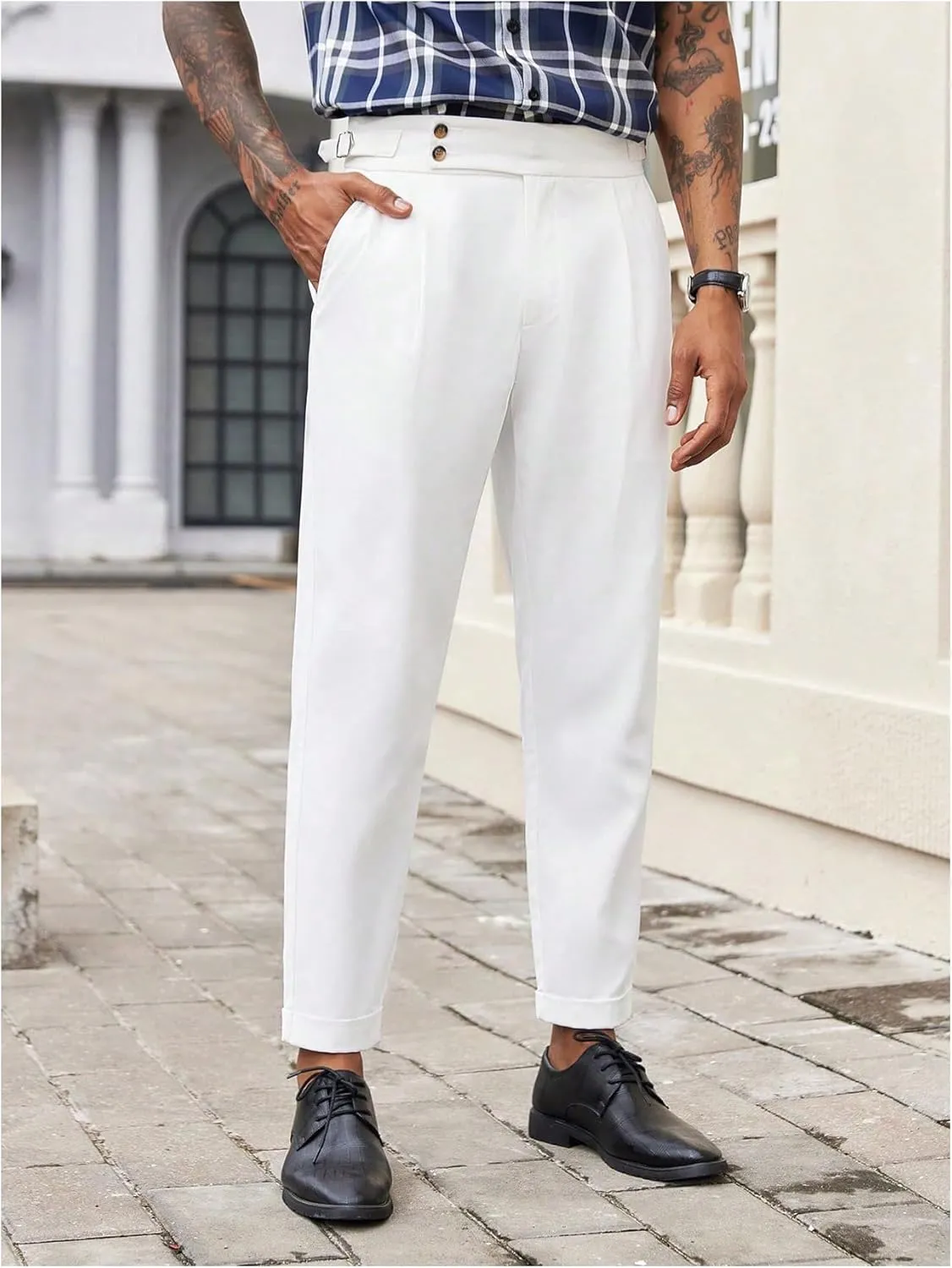 Floerns Men's Fold Pleated Tailored Pants Work Office Business Trousers Pants