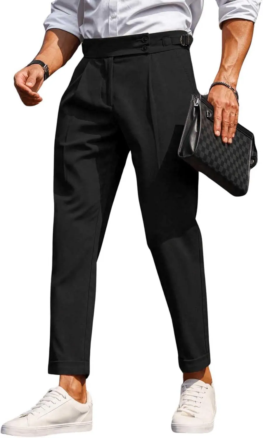 Floerns Men's Fold Pleated Tailored Pants Work Office Business Trousers Pants