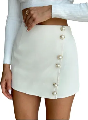 Floerns Women's Pearl Button Asymmetrical Mini Skorts High Waisted Elegant Dressy Shorts