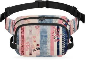 Flower Bold Stripe Waist Pack Bag Fanny Pack for Women Men Hip Bum Bag Waist Packs with Adjustable Strap for Outdoors Workout Traveling Casual Hiking Cycling Running