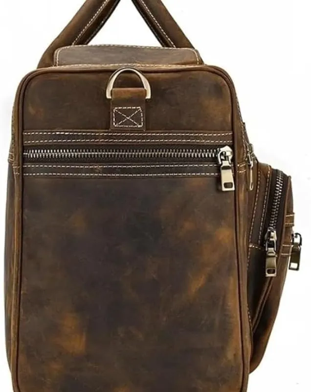 French 23.6 Inch Large Capacity Travel Bag Retro Luggage Bag Genuine Leather Handbag ffor Commuting Travel Business