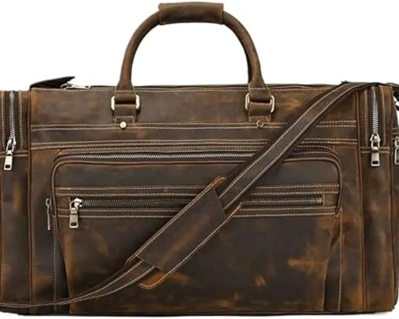 French 23.6 Inch Large Capacity Travel Bag Retro Luggage Bag Genuine Leather Handbag ffor Commuting Travel Business