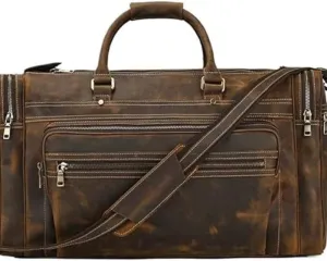 French 23.6 Inch Large Capacity Travel Bag Retro Luggage Bag Genuine Leather Handbag ffor Commuting Travel Business