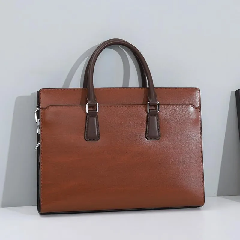 French Men's Briefcase Casual Genuine Leather Men's Handbag ffor Commuting Travel Business