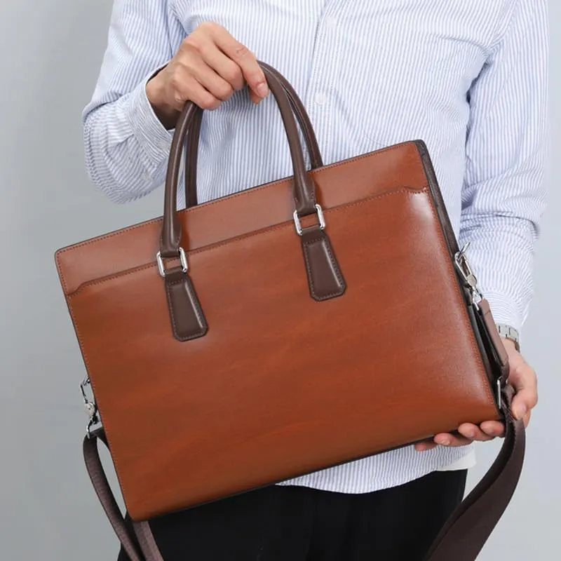 French Men's Briefcase Casual Genuine Leather Men's Handbag ffor Commuting Travel Business