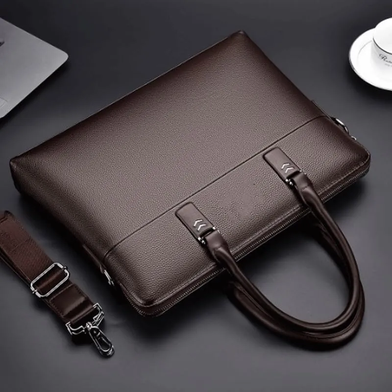 French Men's Horizontal Business Briefcase PU Shoulder Crossbody Bag ffor Commuting Travel Business