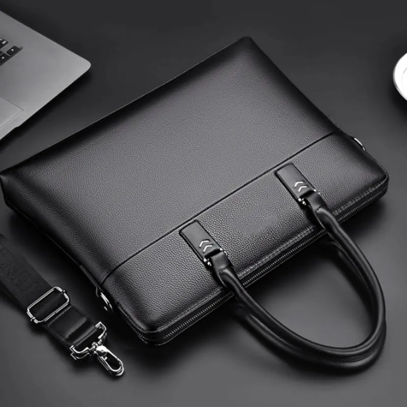 French Men's Horizontal Business Briefcase PU Shoulder Crossbody Bag ffor Commuting Travel Business